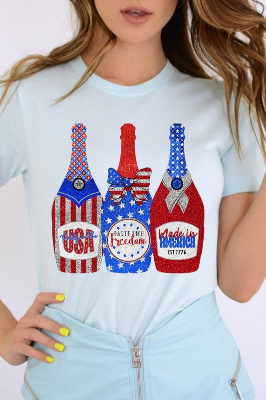 Faux Glitter Patriotic Sparkly Champagne Graphic T Shirts Unisex
