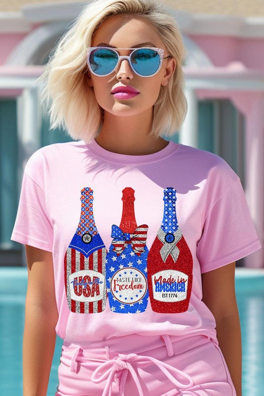 Faux Glitter Patriotic Sparkly Champagne Graphic T Shirts Unisex