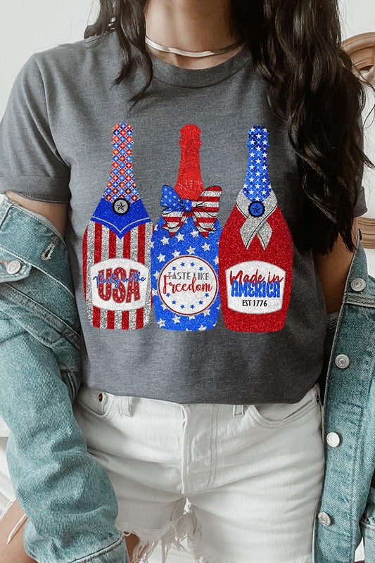 Faux Glitter Patriotic Sparkly Champagne Graphic T Shirts Unisex