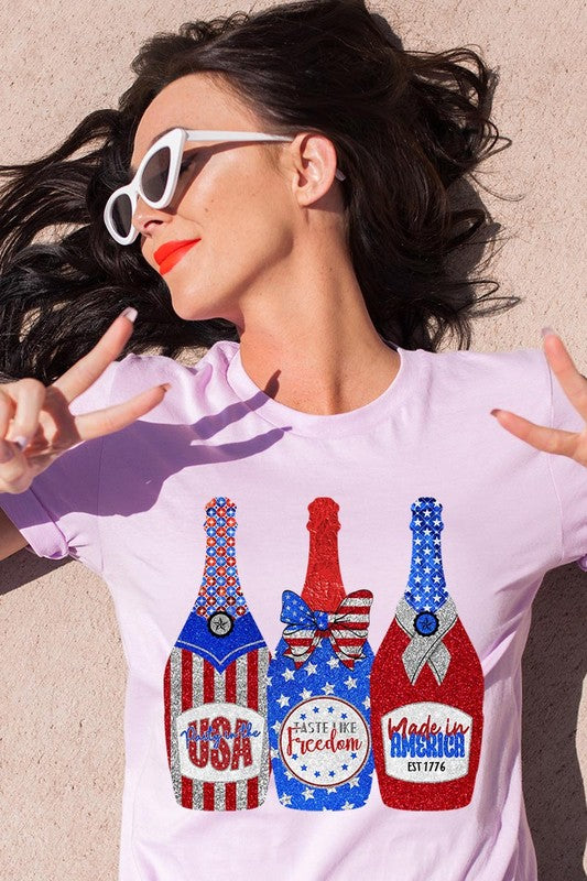 Faux Glitter Patriotic Sparkly Champagne Graphic T Shirts Unisex
