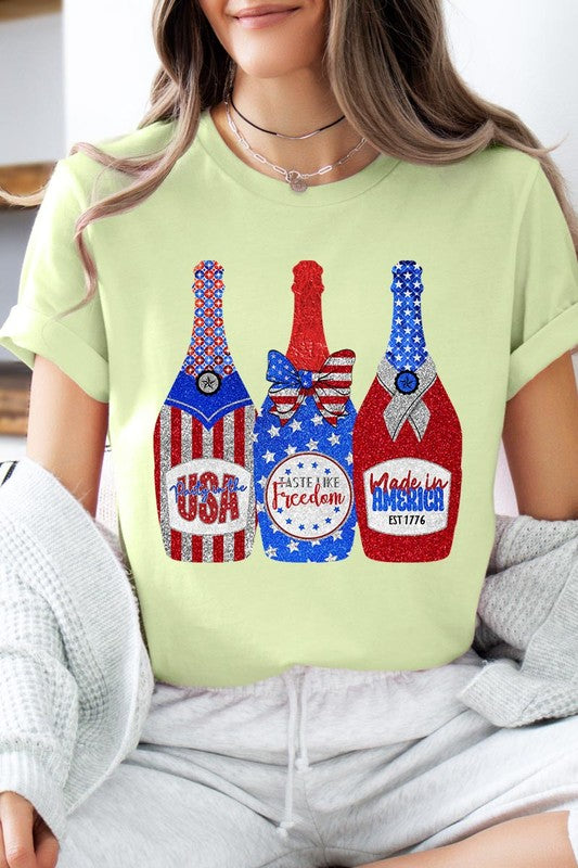 Faux Glitter Patriotic Sparkly Champagne Graphic T Shirts Unisex
