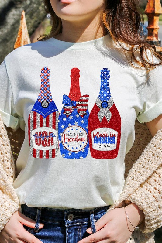 Faux Glitter Patriotic Sparkly Champagne Graphic T Shirts Unisex