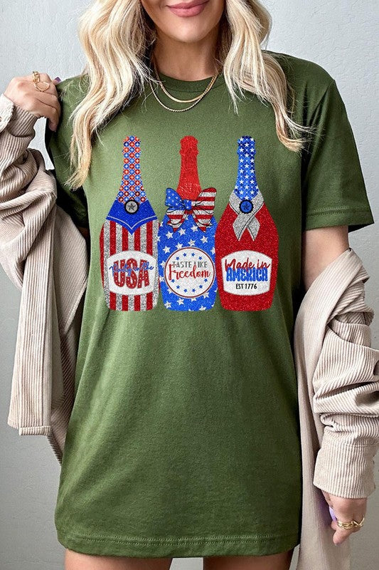 Faux Glitter Patriotic Sparkly Champagne Graphic T Shirts Unisex