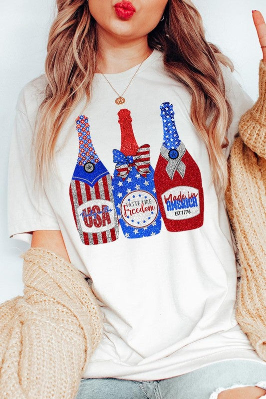 Faux Glitter Patriotic Sparkly Champagne Graphic T Shirts Unisex