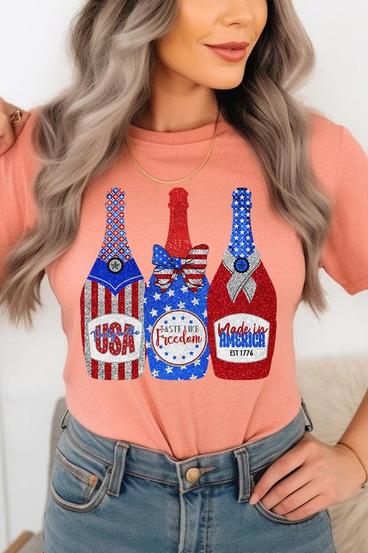 Faux Glitter Patriotic Sparkly Champagne Graphic T Shirts Unisex