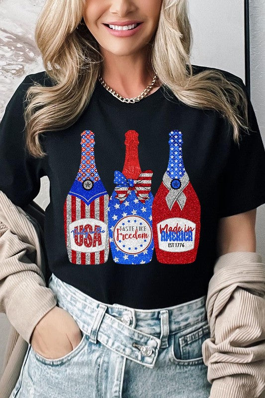 Faux Glitter Patriotic Sparkly Champagne Graphic T Shirts Unisex