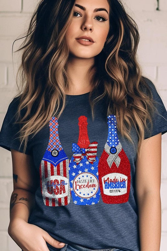 Faux Glitter Patriotic Sparkly Champagne Graphic T Shirts Unisex