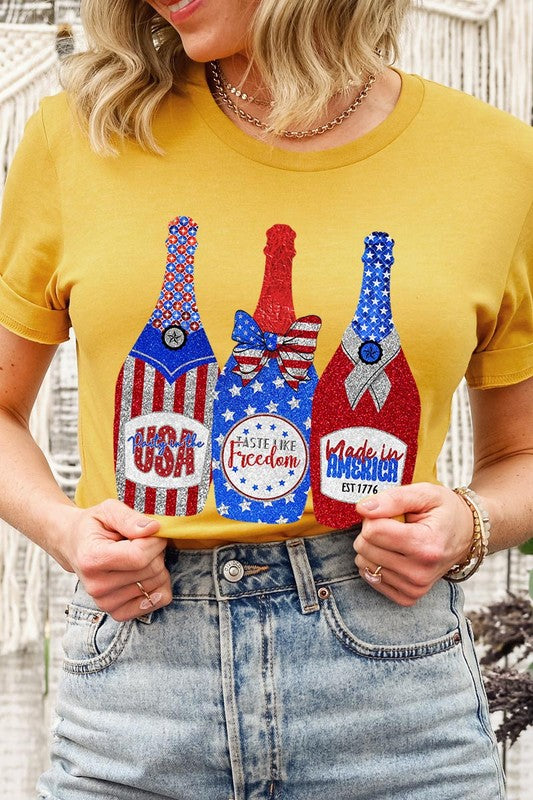 Faux Glitter Patriotic Sparkly Champagne Graphic T Shirts Unisex
