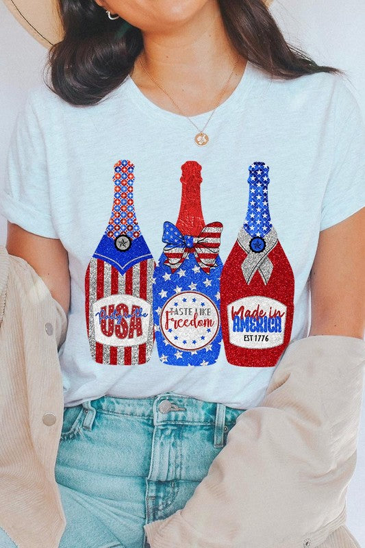 Faux Glitter Patriotic Sparkly Champagne Graphic T Shirts Unisex