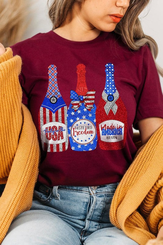 Faux Glitter Patriotic Sparkly Champagne Graphic T Shirts Unisex