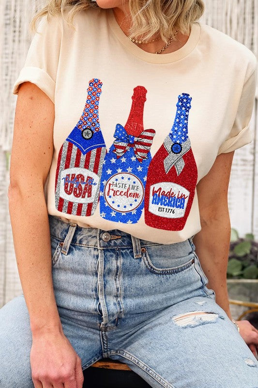 Faux Glitter Patriotic Sparkly Champagne Graphic T Shirts Unisex