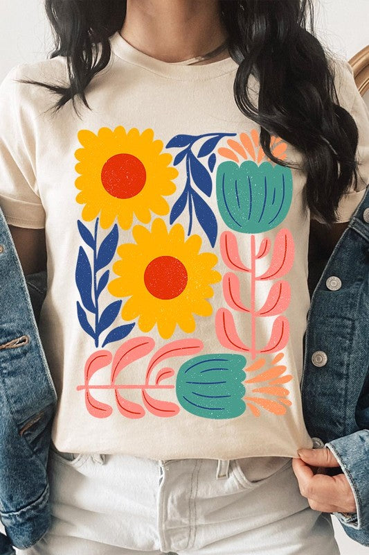 Boho Abstract Floral Graphic T Shirts Unisex Crew Neck