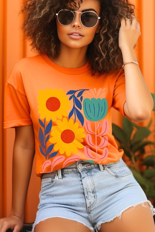 Boho Abstract Floral Graphic T Shirts Unisex Crew Neck
