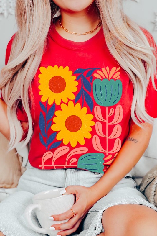 Boho Abstract Floral Graphic T Shirts Unisex Crew Neck