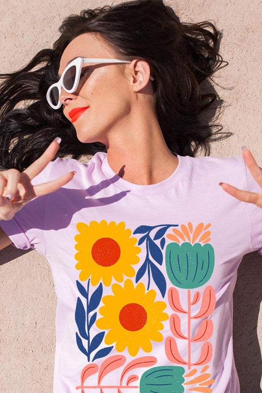 Boho Abstract Floral Graphic T Shirts Unisex Crew Neck