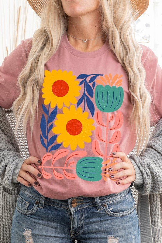 Boho Abstract Floral Graphic T Shirts Unisex Crew Neck