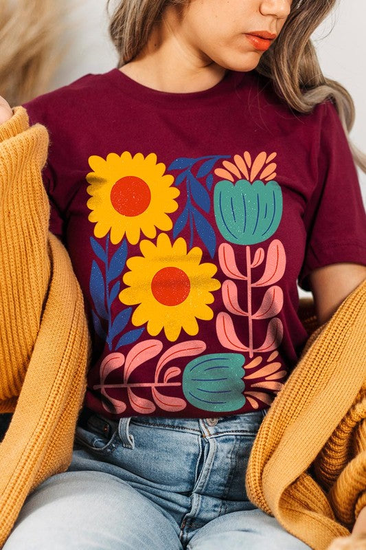 Boho Abstract Floral Graphic T Shirts Unisex Crew Neck