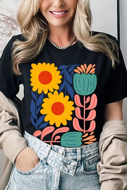 Boho Abstract Floral Graphic T Shirts Unisex Crew Neck