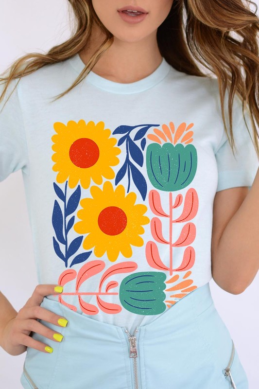 Boho Abstract Floral Graphic T Shirts Unisex Crew Neck