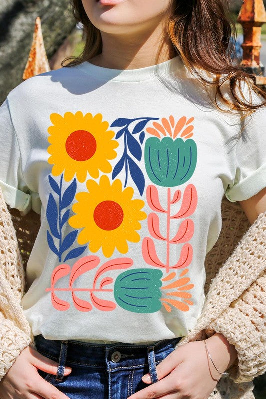 Boho Abstract Floral Graphic T Shirts Unisex Crew Neck