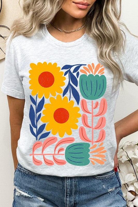 Boho Abstract Floral Graphic T Shirts Unisex Crew Neck
