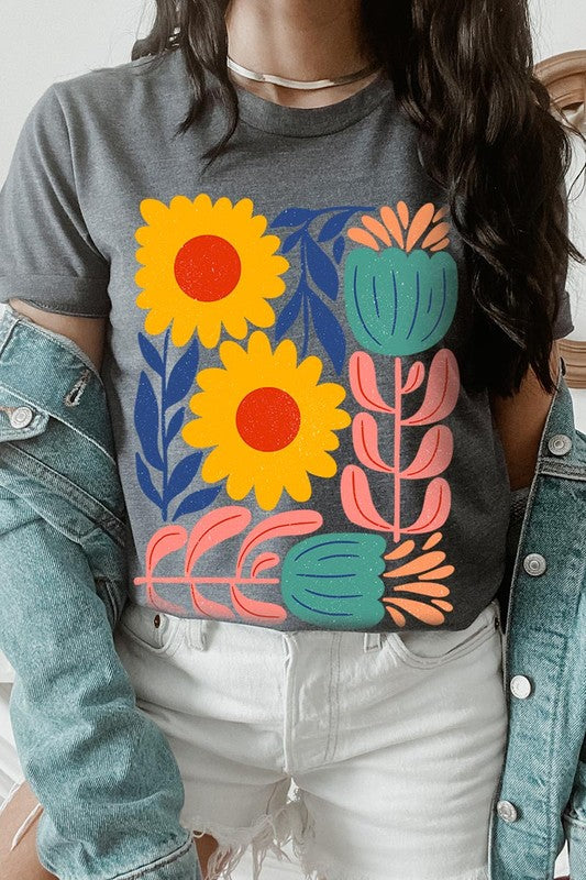 Boho Abstract Floral Graphic T Shirts Unisex Crew Neck