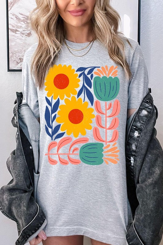 Boho Abstract Floral Graphic T Shirts Unisex Crew Neck