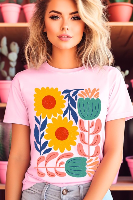 Boho Abstract Floral Graphic T Shirts Unisex Crew Neck