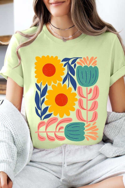 Boho Abstract Floral Graphic T Shirts Unisex Crew Neck