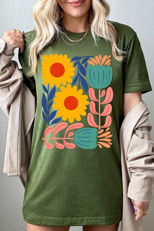 Boho Abstract Floral Graphic T Shirts Unisex Crew Neck