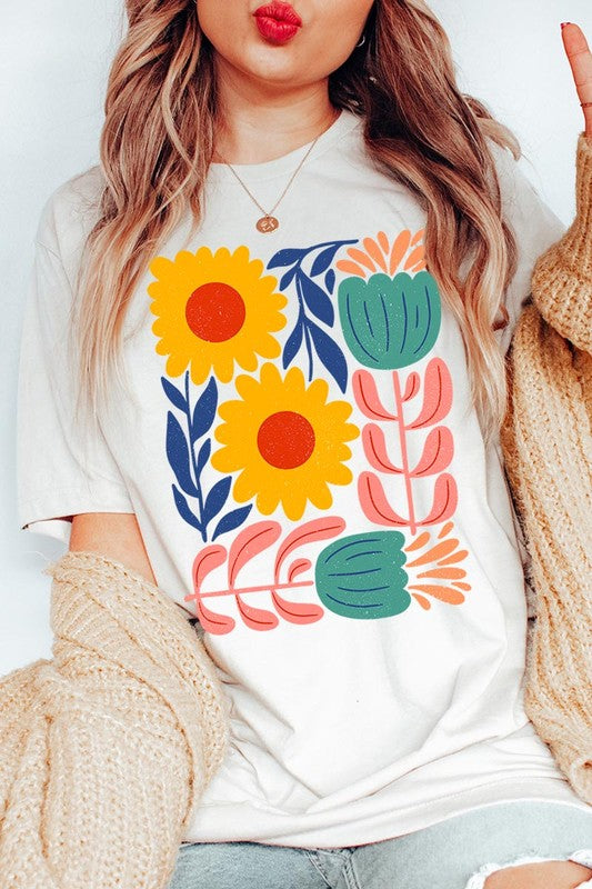 Boho Abstract Floral Graphic T Shirts Unisex Crew Neck