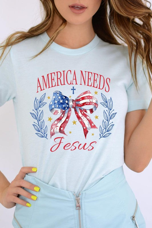 Bow America Needs Jesus Graphic Unisex Crew Neck T Shirts