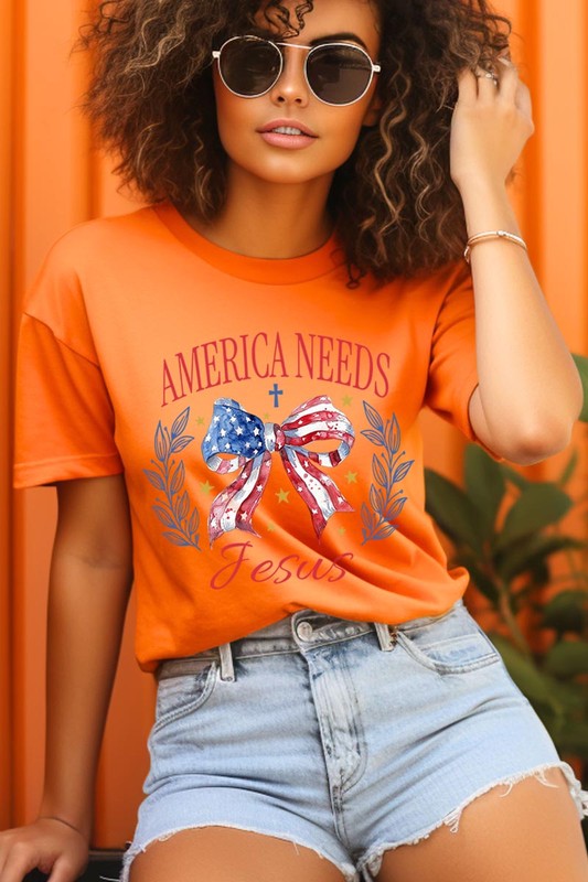Bow America Needs Jesus Graphic Unisex Crew Neck T Shirts
