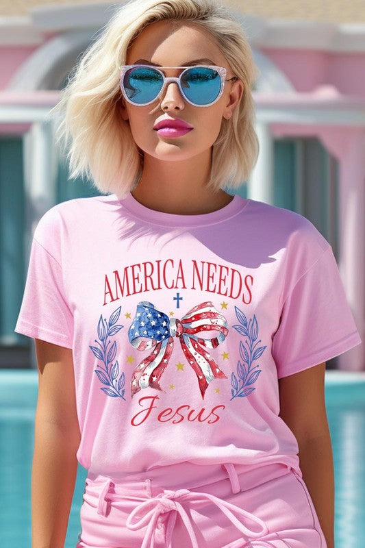 Bow America Needs Jesus Graphic Unisex Crew Neck T Shirts