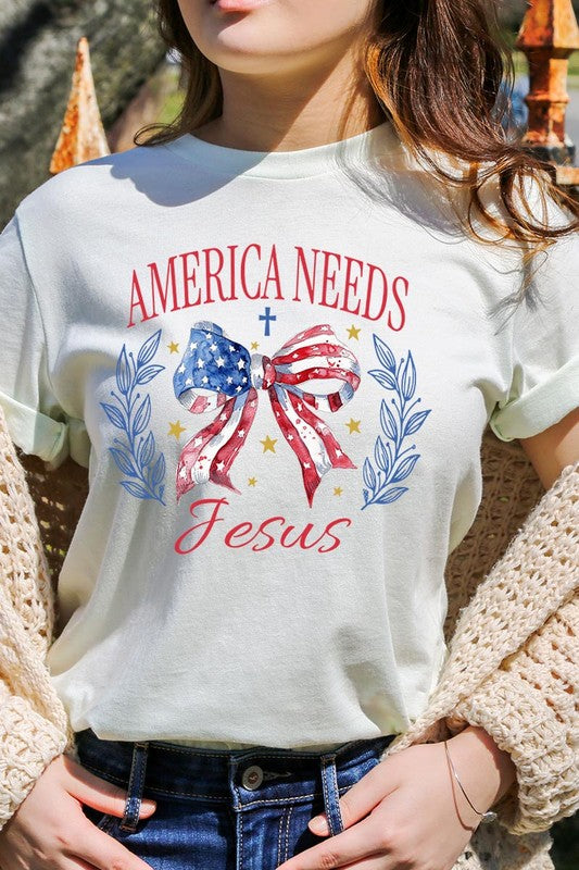 Bow America Needs Jesus Graphic Unisex Crew Neck T Shirts