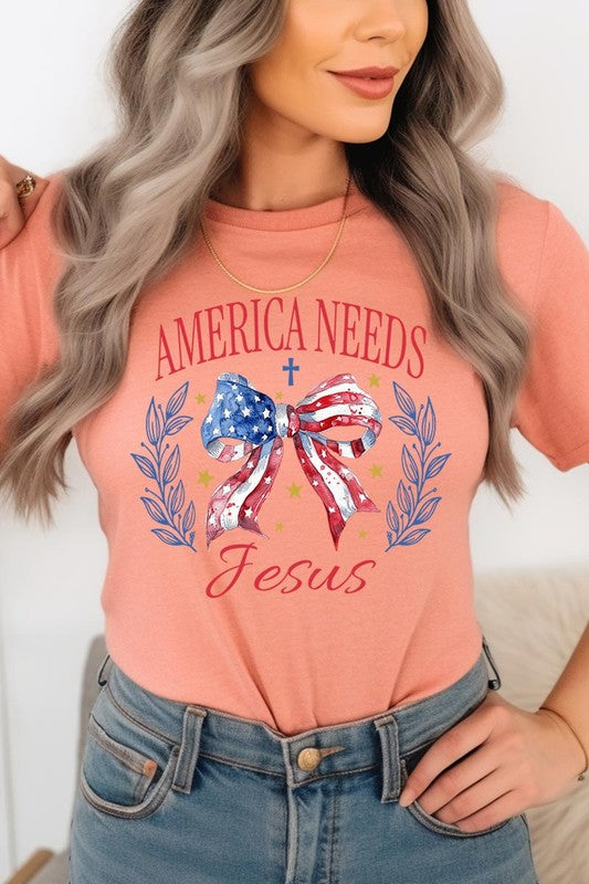 Bow America Needs Jesus Graphic Unisex Crew Neck T Shirts