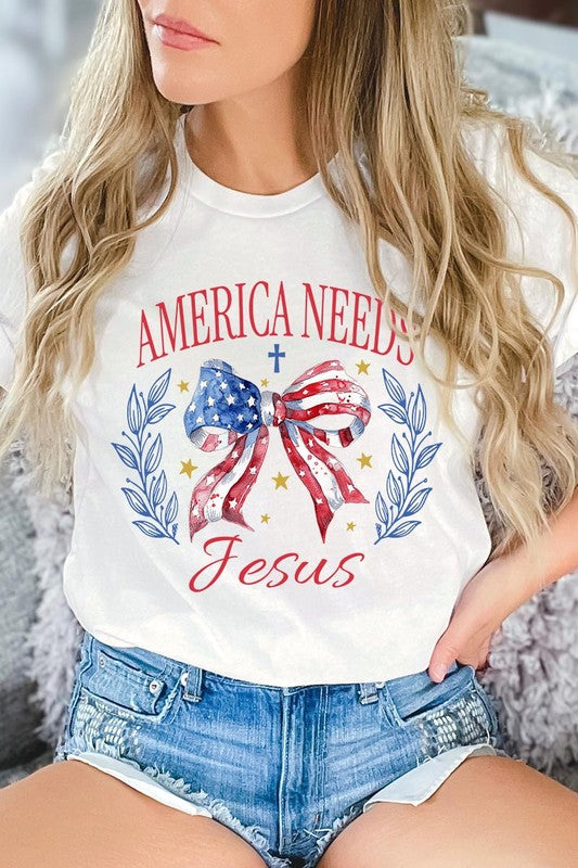 Bow America Needs Jesus Graphic Unisex Crew Neck T Shirts