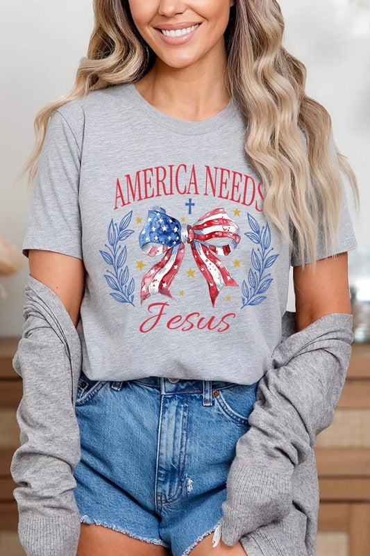 Bow America Needs Jesus Graphic Unisex Crew Neck T Shirts
