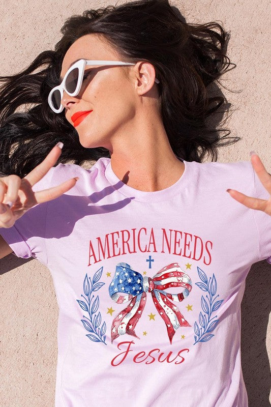 Bow America Needs Jesus Graphic Unisex Crew Neck T Shirts