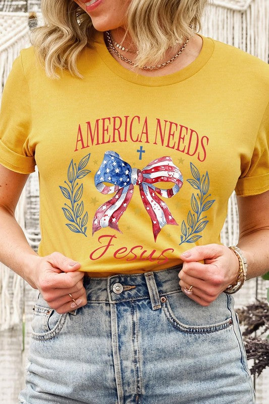 Bow America Needs Jesus Graphic Unisex Crew Neck T Shirts