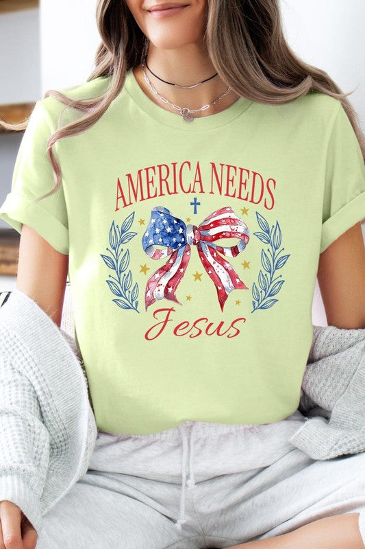 Bow America Needs Jesus Graphic Unisex Crew Neck T Shirts