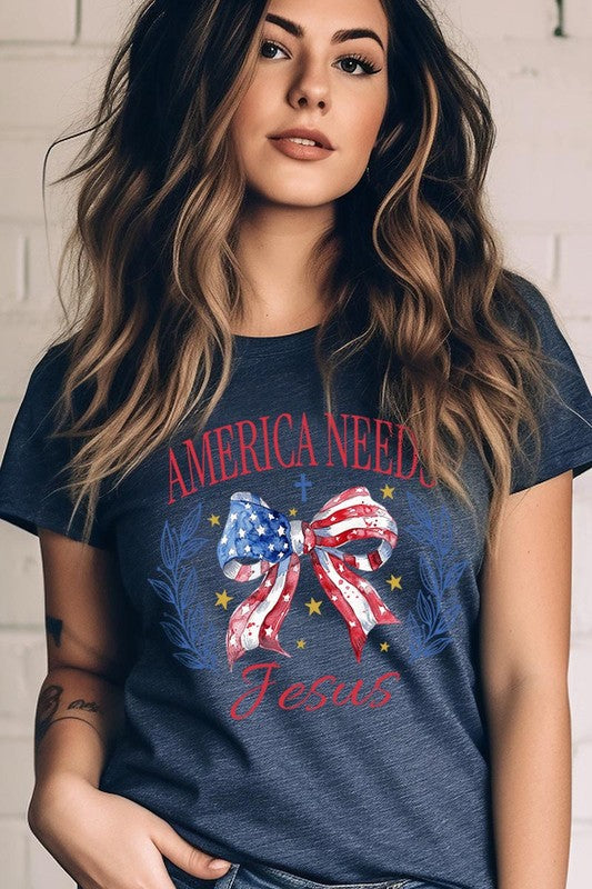 Bow America Needs Jesus Graphic Unisex Crew Neck T Shirts
