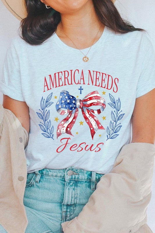 Bow America Needs Jesus Graphic Unisex Crew Neck T Shirts