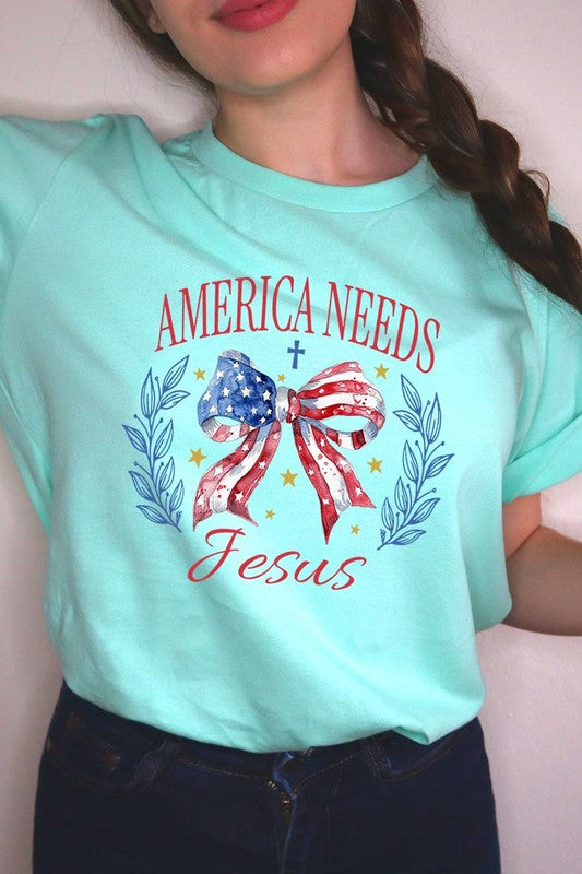 Bow America Needs Jesus Graphic Unisex Crew Neck T Shirts