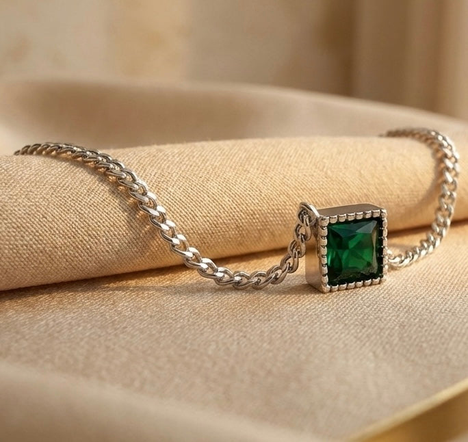 Green Zircon Elegant Gold-Plated S925 Sterling Silver Bracelet