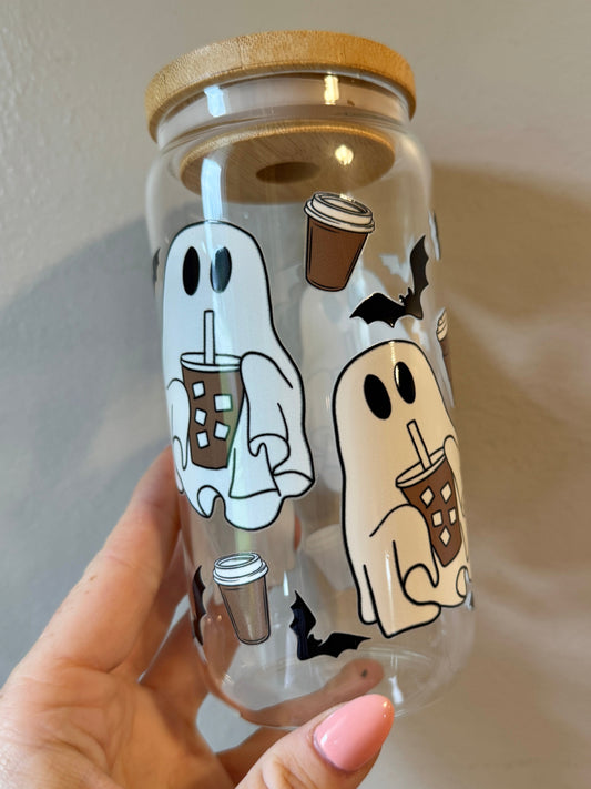 Halloween Coffee Lover Ghost and Coffee Cup Design Boos and Brews