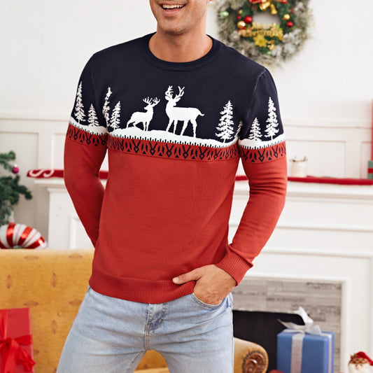 Men's Little Deer Christmas Sweater Red Polyester Fiber Ou