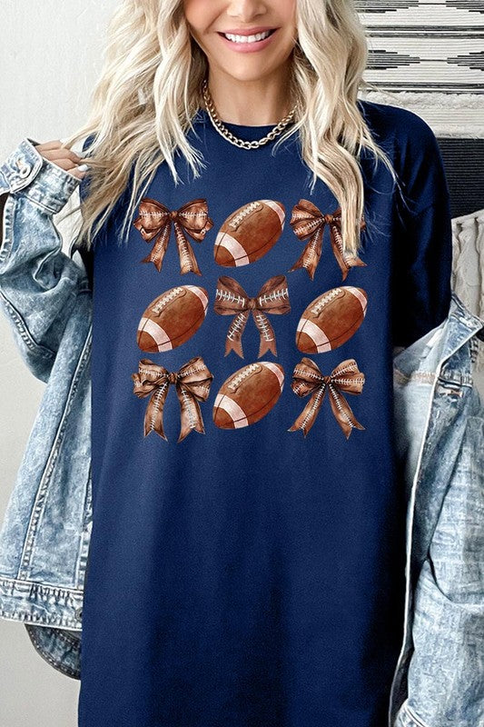 Football Bow Graphic Heavyweight Tee Plus Sizes Coquette