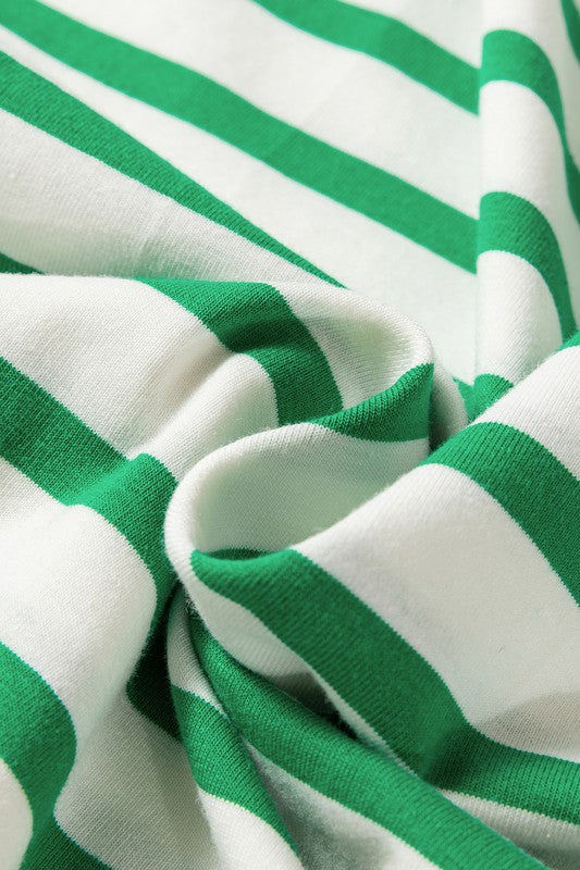 Cotton Stripe Vibrant Green Drop Shoulder Sweatshirt