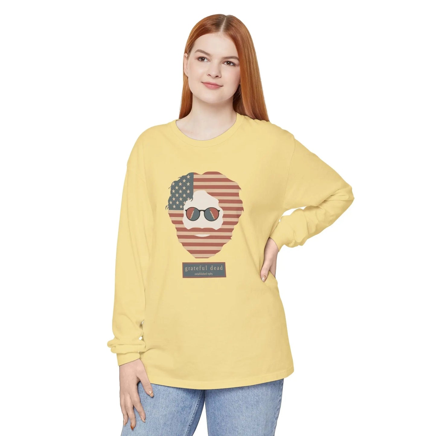 Garment-Dyed Long Sleeve T-Shirt 100% Cotton Stars & Stripes Jerry Vineyard Collection